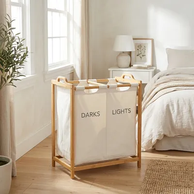 Canvas Laundry Sorter with bamboo frame [SKU: ATN-ESS-CVS-2CPT-0401]