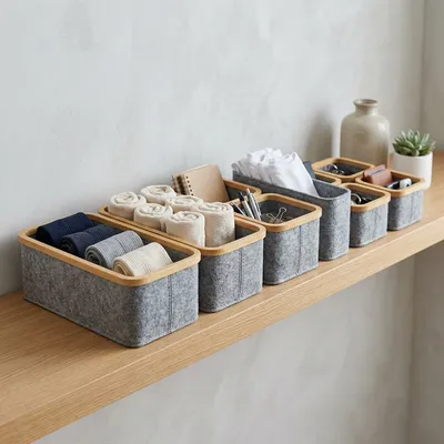 Modular Felt Storage Bins with bamboo rims [SKU: ATN-ORG-FLT-SET4-0302]