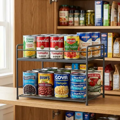 Coated Steel 2-Tier Pantry Can Organizer Rack [SKU: ATN-PAN-STL-12CN-0203]